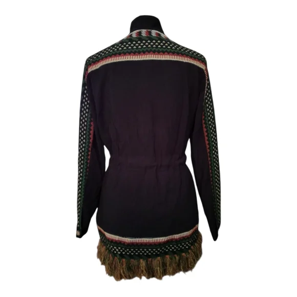 Drôle de Copine Paris Black Belted Military Jacket Coat L Embroidered Trim Fring - Picture 4 of 9